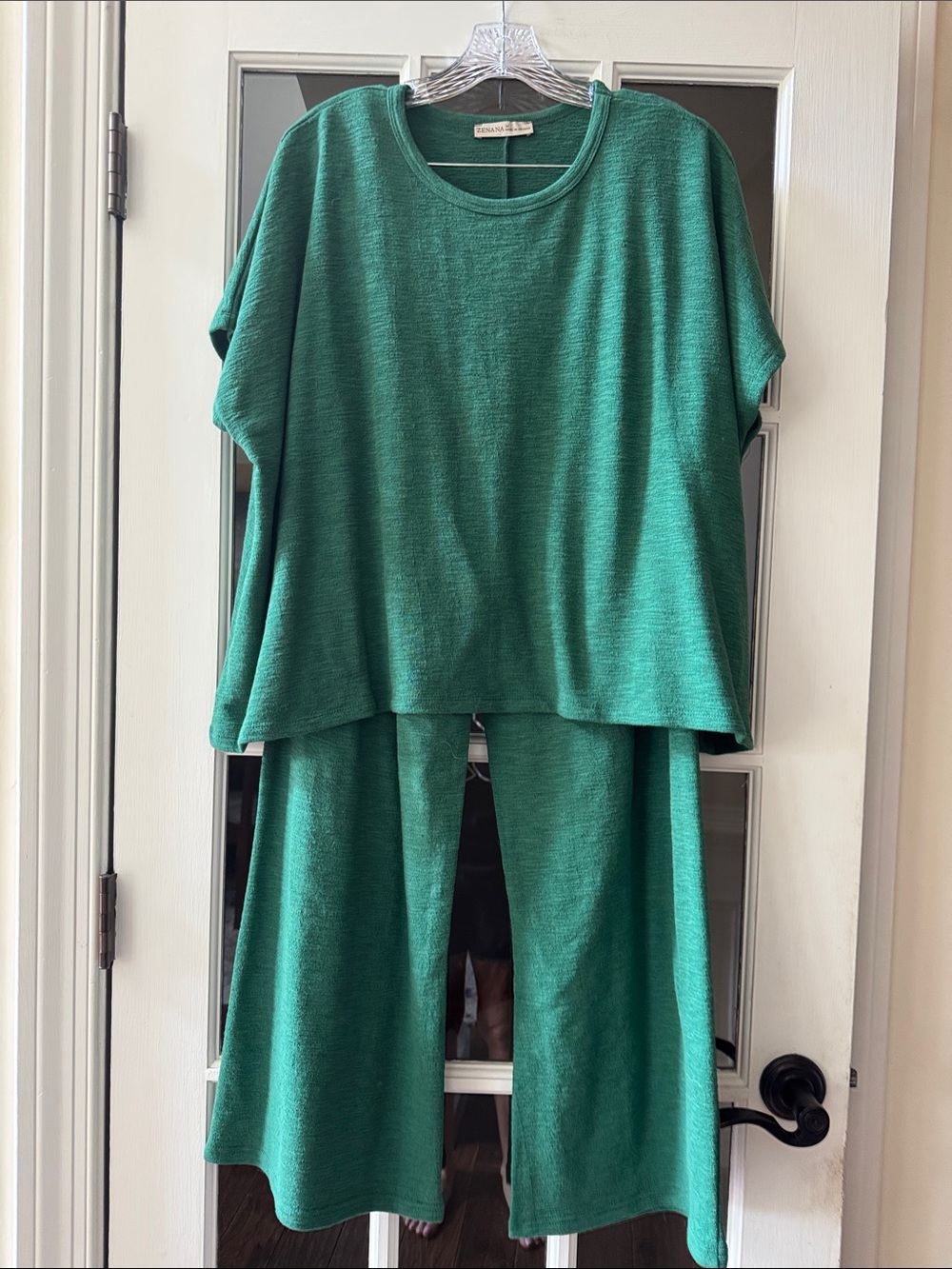 Green Relaxed Knit Top & Wide Leg Pant Set
